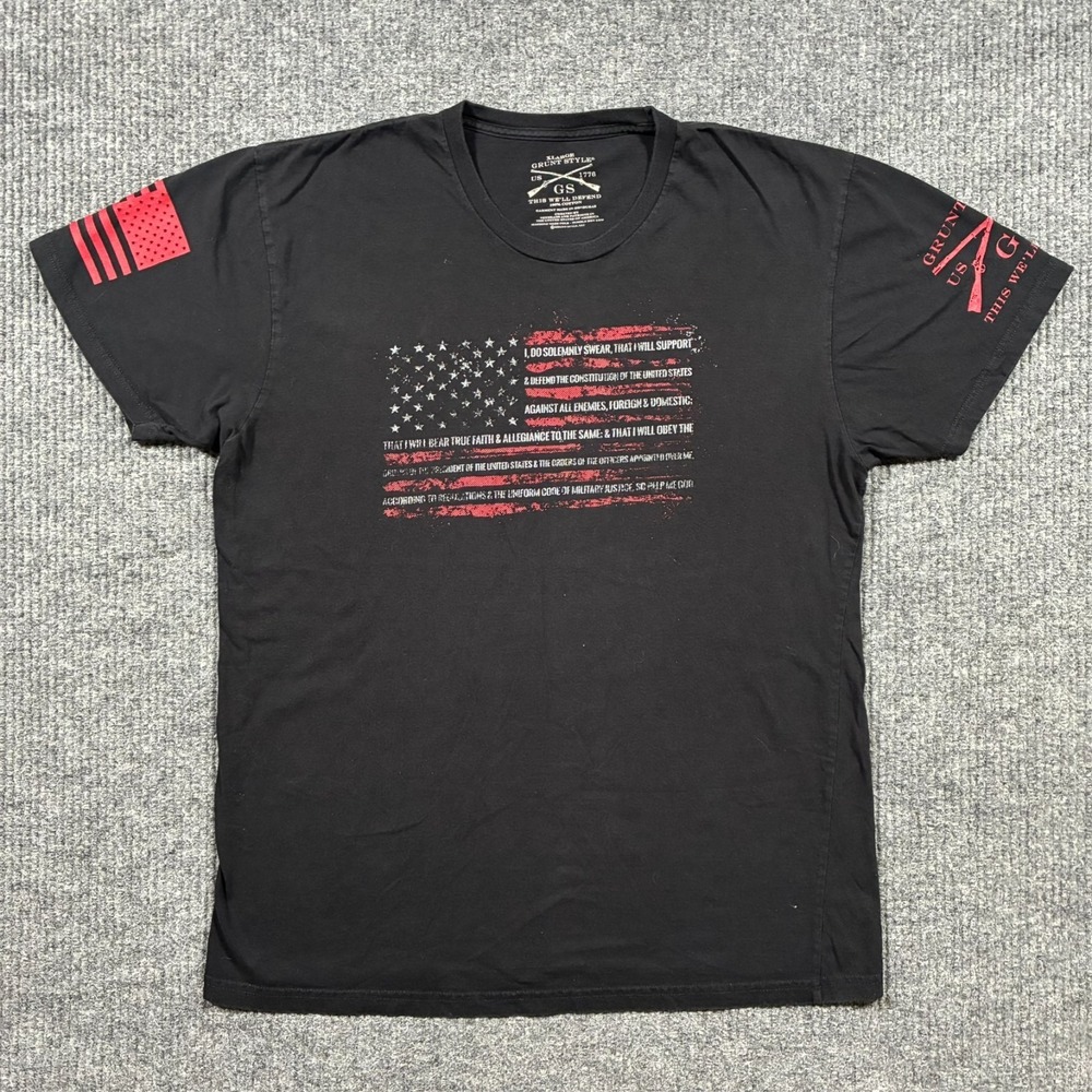 Grunt Style American Flag T-Shirt Mens XL Black Patriotic Military Oath Graphic